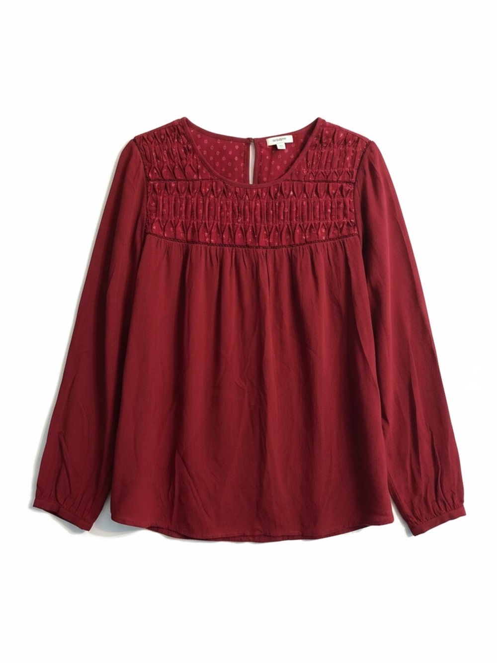 Meadow‎ Rue Vivie Blouse Women Medium Wine NWT Anthropologie Smocked Swiss Dot